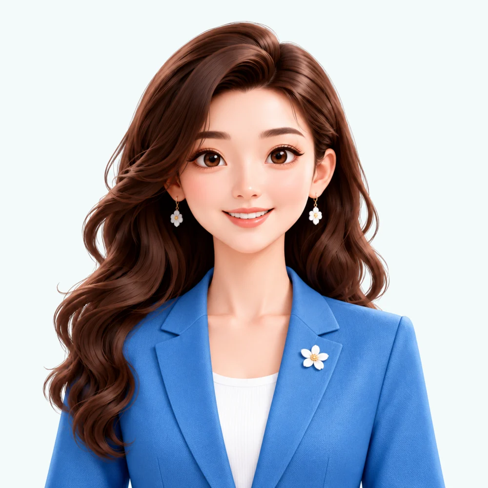Aya, the young learners' coach, in a blue blazer