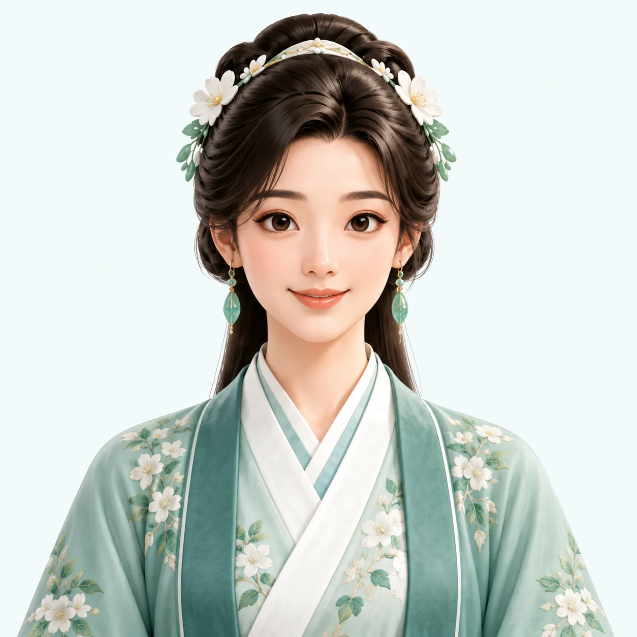 Hua, the Chinese language coach, wearing a pale jade hanfu